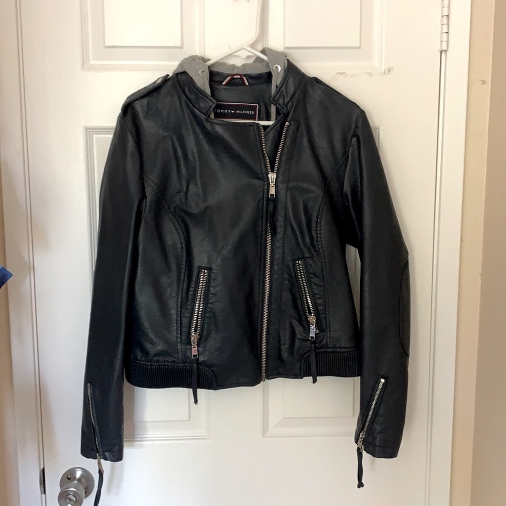 Tommy Hilfiger Navy hooded Faux leather jacket